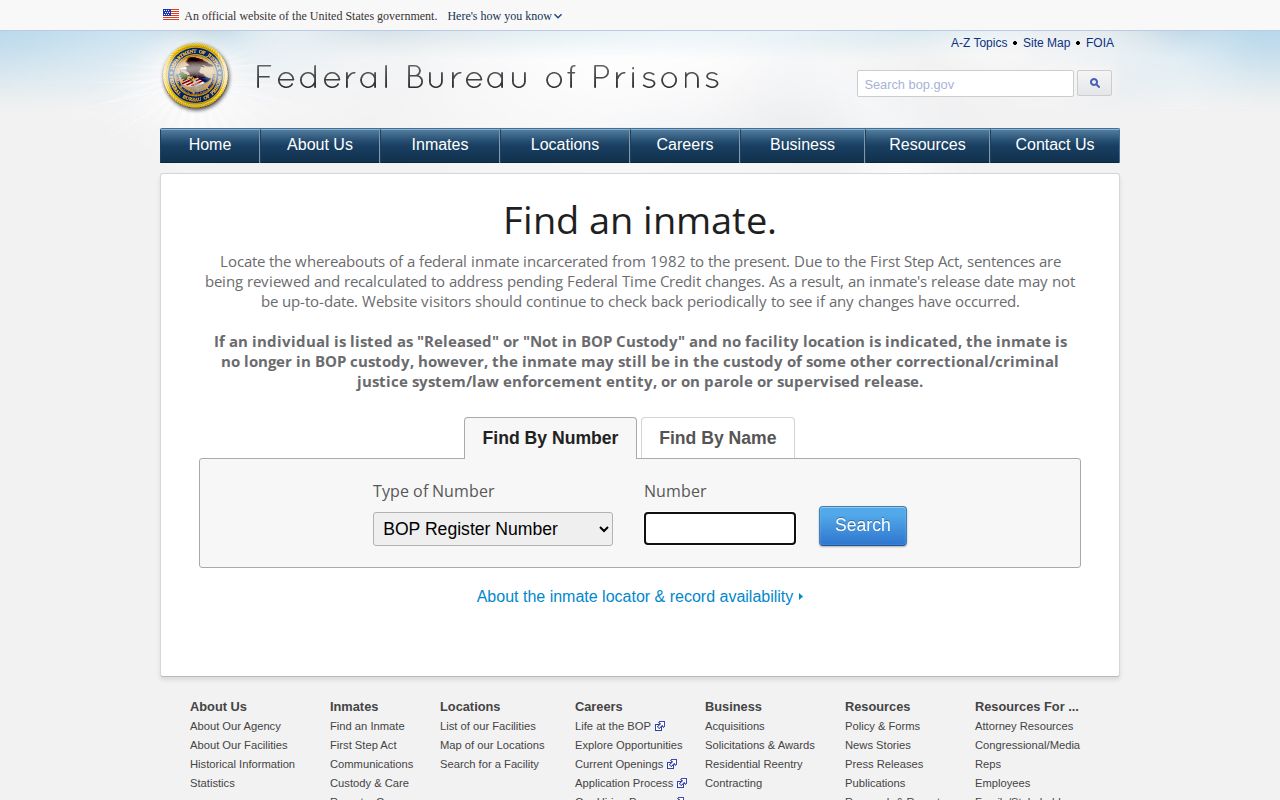 BOP inmate locator for federal release lookup tied to Montrose County