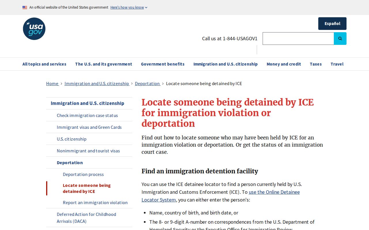 USA.gov ICE detainee locator guidance for Montrose County release transfer checks