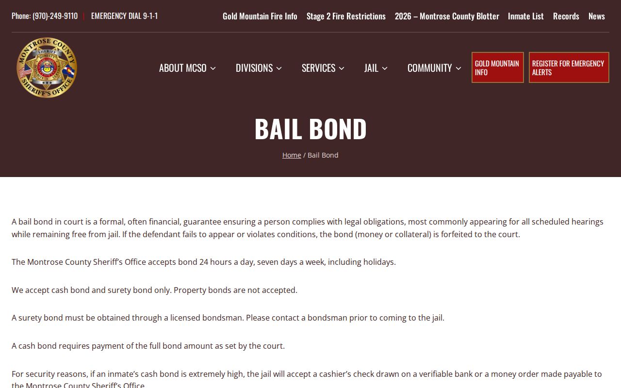 Montrose County bond release instructions for released inmates