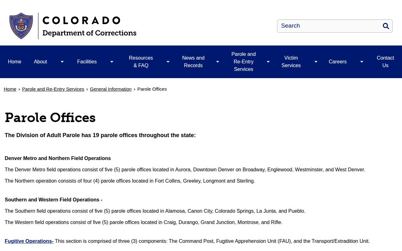 Montrose County parole and probation CDOC parole offices screenshot