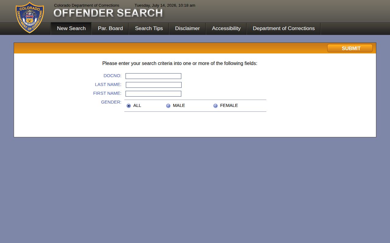 Montrose County projected release date CDOC offender search screenshot